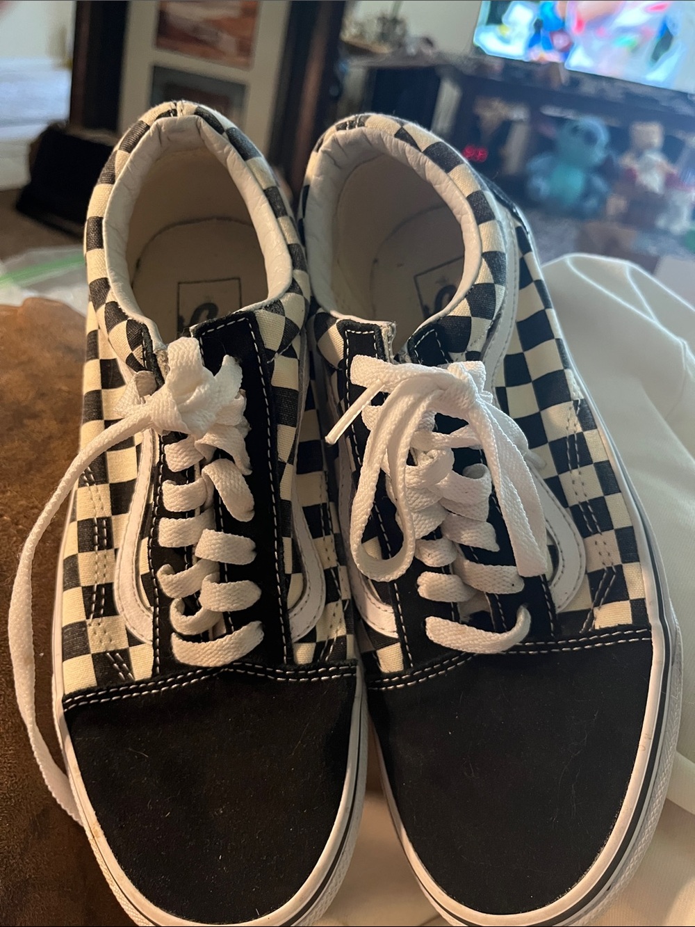 Vans Kids Checkerboard Lace-Up Sneakers - Black and White